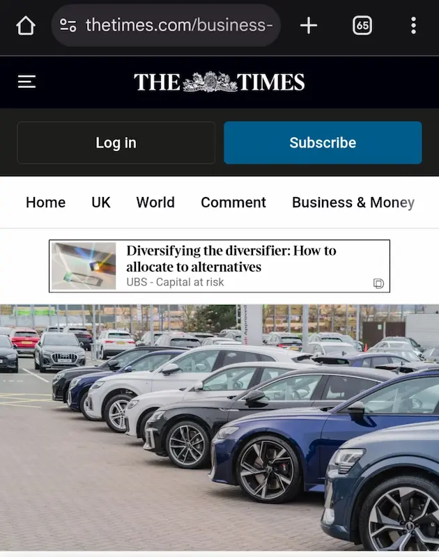 Editorial photograph of UK car dealerships featured in The Times coverage of the UK Car Finance scandal
